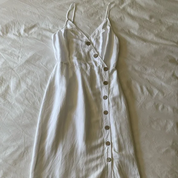 Express | Dresses | Express Asymmetrical Button Front Midi Dress Small  White Linen Blend | Poshmark